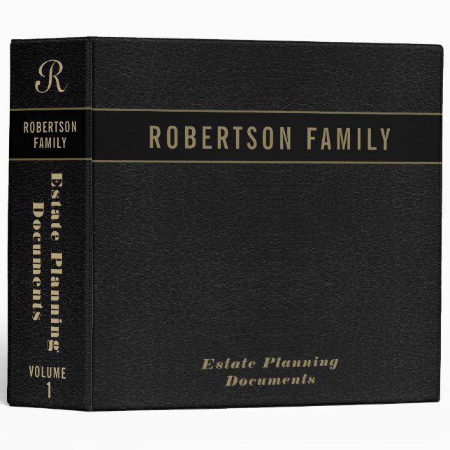 Estate Planning | Black Leather Book Look 3 Ring Binder (Front/Spine)