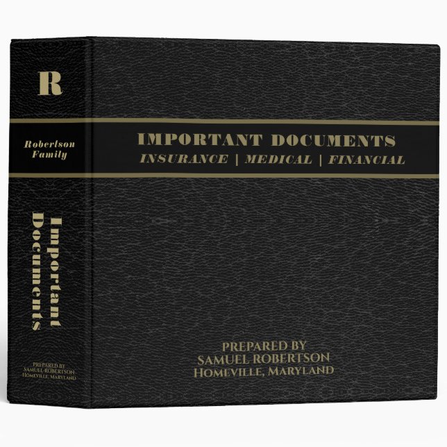 Estate Planning | Black Leather Book Look 3 Ring Binder (Front/Spine)