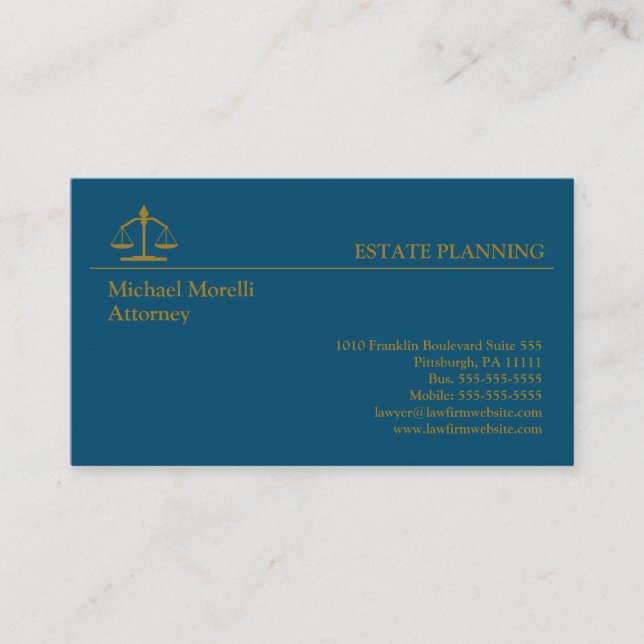 Estate Planning - Blue | Gold Business Card (Front)