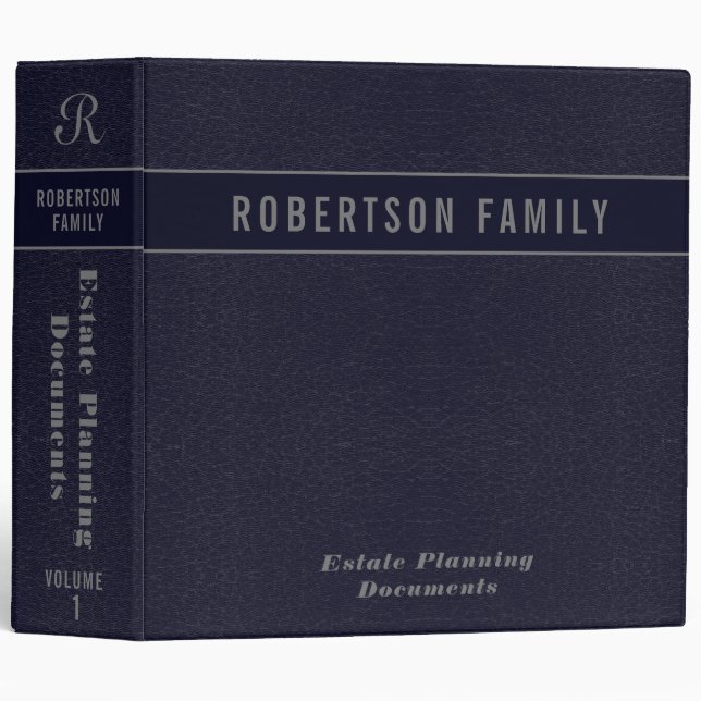 Estate Planning | Blue Leather Book Look 3 Ring Binder (Front/Spine)
