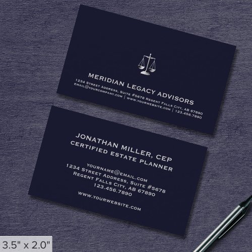 Estate Planning Business Cards Justice Scale Logo