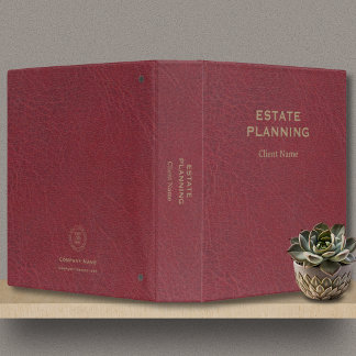 Estate Planning Client Name Logo Red Leather  3 Ring Binder