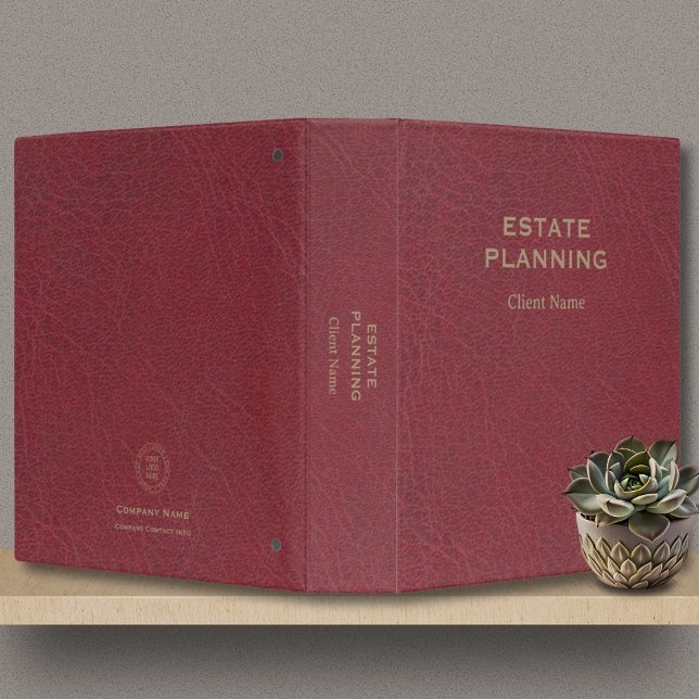 Estate Planning Client Name Logo Red Leather  3 Ring Binder (Estate Planning Client Name Logo Burgundy Red Leather Binder with Company Name, Logo, Client Name.)