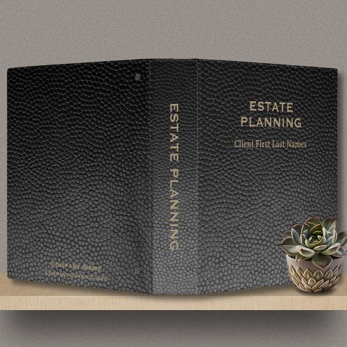 Estate Planning Company Client Name Black Leather  3 Ring Binder