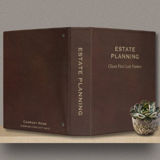 Estate Planning Company Client Name Brown Leather 3 Ring Binder