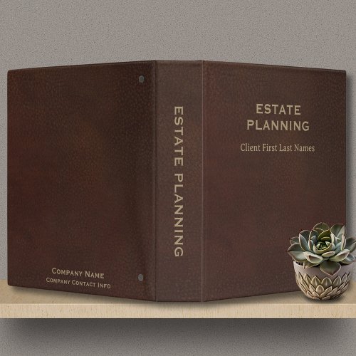 Estate Planning Company Client Name Brown Leather  3 Ring Binder