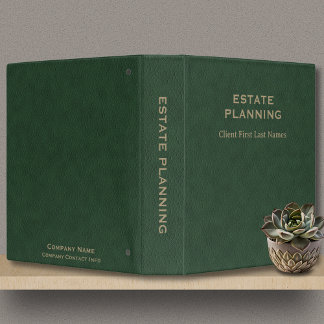 Estate Planning Company Client Name Green Leather 3 Ring Binder