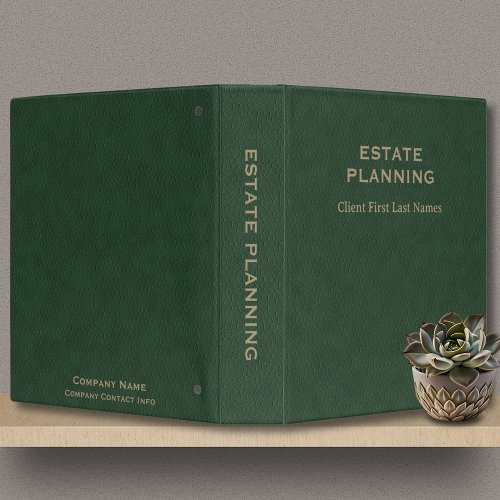 Estate Planning Company Client Name Green Leather  3 Ring Binder
