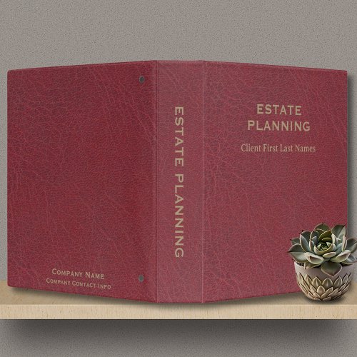 Estate Planning Company Client Name Red Leather  3 Ring Binder