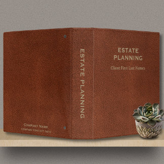 Estate Planning Company Client Name Tan Leather 3 Ring Binder