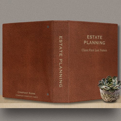 Estate Planning Company Client Name Tan Leather 3 Ring Binder