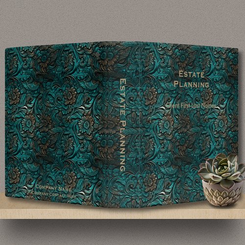 Estate Planning Company Client Name Teal Leather  3 Ring Binder