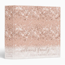Estate Planning Custom Rose Gold Glitter Binder