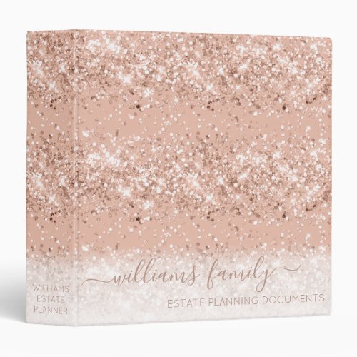 Estate Planning Custom Rose Gold Glitter Binder 