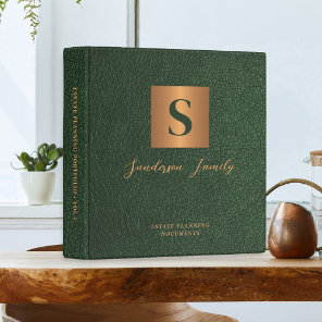 Estate planning documents dark green leather gold  3 ring binder