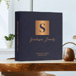 Estate planning documents dark purple gold leather<br><div class="desc">Luxury modern elegant monogram initial and family name signature script style personalized estate planning trust documents portfolio binder featuring a faux metallic gold copper square with initial letter and your custom text over a dark purple indigo leather like (PRINTED TEXTURE) background..</div>