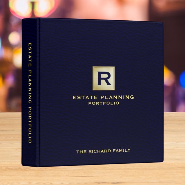 Estate Planning Documents Navy Blue Gold Theme 3 Ring Binder (Creator Uploaded)