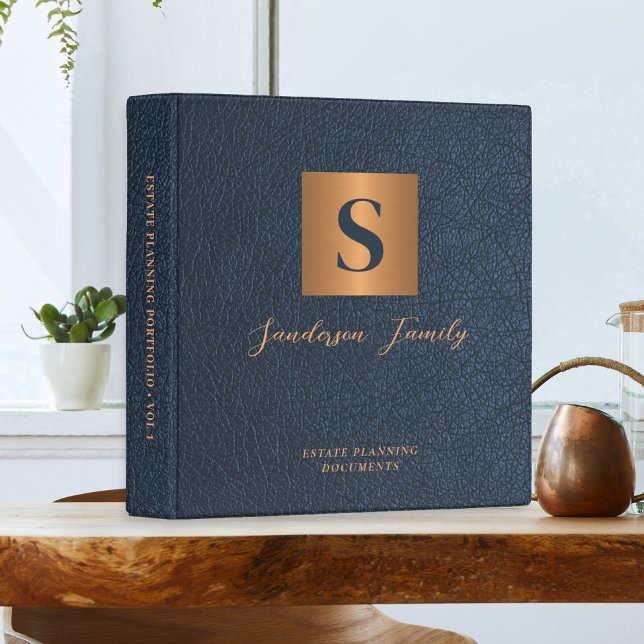 Estate planning documents navy blue leather gold  3 ring binder (Creator Uploaded)