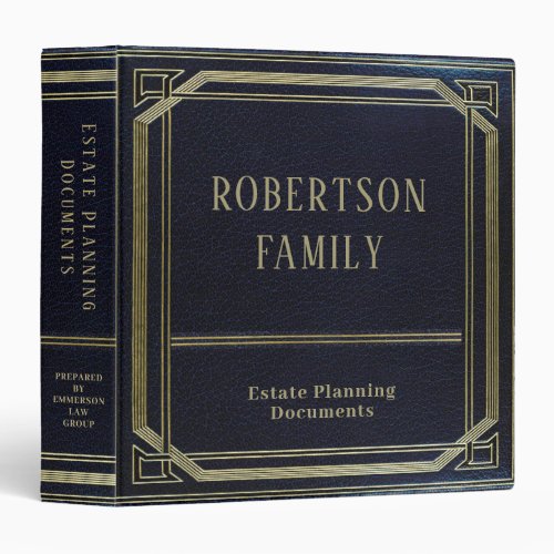 Estate Planning  Faux Leather Gold Blue 3 Ring Binder