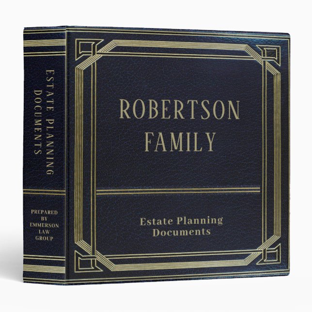 Estate Planning | Faux Leather Gold Blue 3 Ring Binder (Front/Spine)