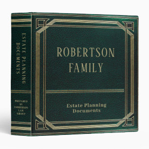 Estate Planning Faux Leather Gold Green 3 Ring Binder