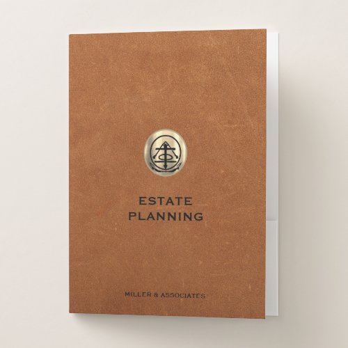 Estate Planning Gold Logo Sable Leather Print Pocket Folder