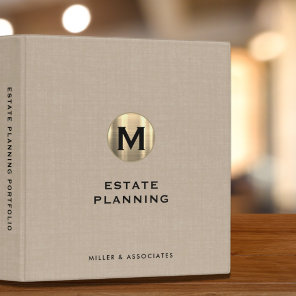Estate Planning Linen Gold Initial Logo 3 Ring Binder