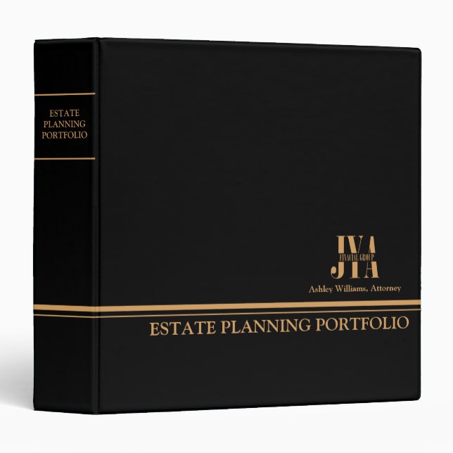 Estate Planning Portfolio - Black | Gold 3 Ring Bi 3 Ring Binder (Front/Spine)