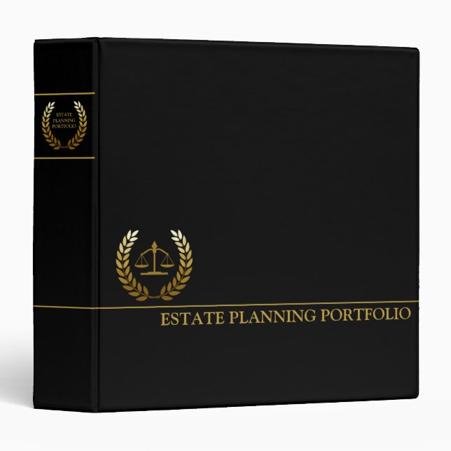 Estate Planning Portfolio - Black | Gold 3 Ring Binder (Front/Spine)