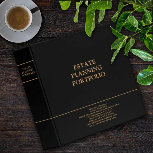Estate Planning Portfolio Black Gold 3 Ring Binder Zazzle