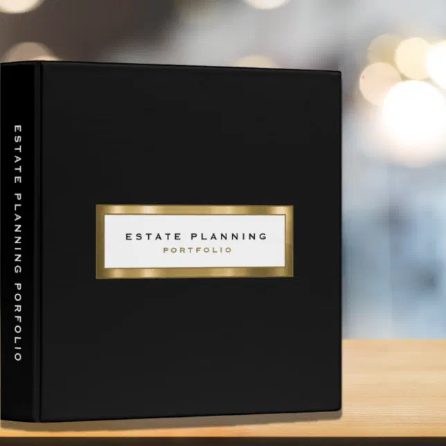 Estate Planning Portfolio Black Gold 3 Ring Binder | Zazzle