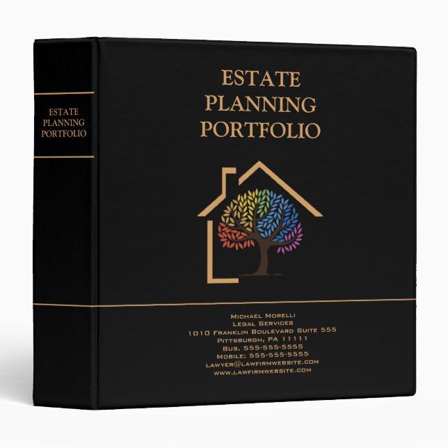 Estate Planning Portfolio - Black | Gold 3 Ring Binder (Front/Spine)