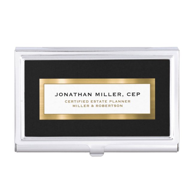 Estate Planning Portfolio Black Gold Business Card Case (Front)