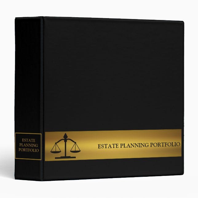 Estate Planning Portfolio - Black | Gold Gradient 3 Ring Binder (Front/Spine)