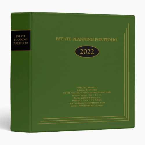 Estate Planning Portfolio _ Black  Green 3 Ring Binder