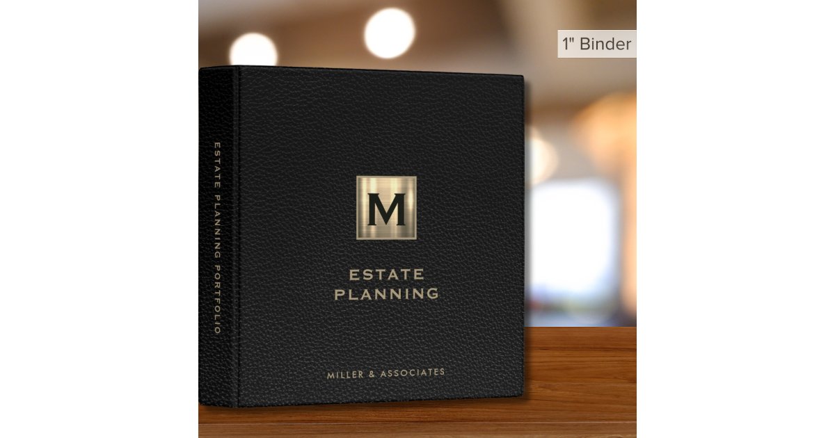 Estate Planning Portfolio Black Leather Gold 3 Ring Binder | Zazzle