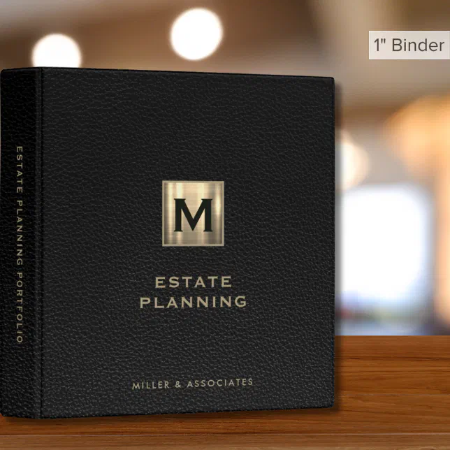 Estate Planning Portfolio Black Leather Gold 3 Ring Binder | Zazzle