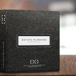 Estate Planning Portfolio Black Leather Logo 3 Ring Binder<br><div class="desc">Designed for Estate Planners and Law and Legal firms. This binder is ideal for organizing your client's portfolio information. Designed with a horizontal logo banner image (2560 x 1440 px), you can customize by changing the text and image using the fields provided, or use the "message" button to contact the...</div>