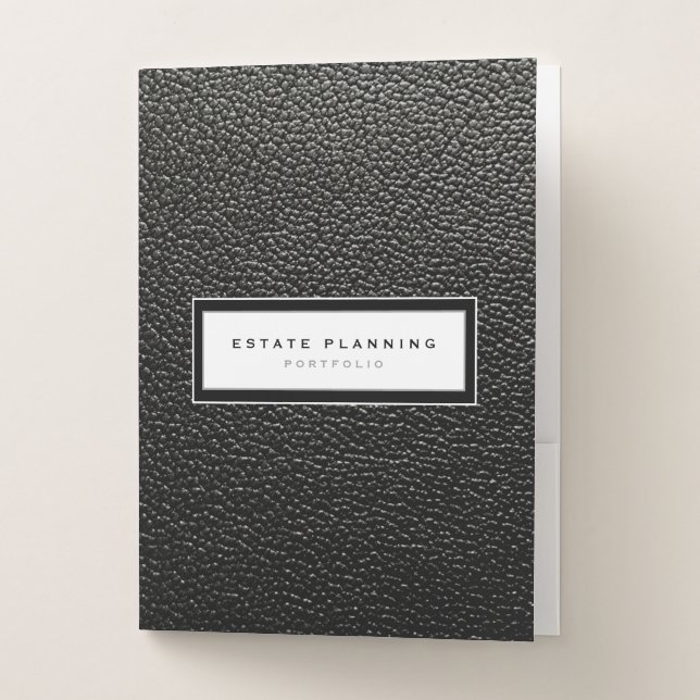 Estate Planning Portfolio Black Leather Print Pocket Folder (Front)