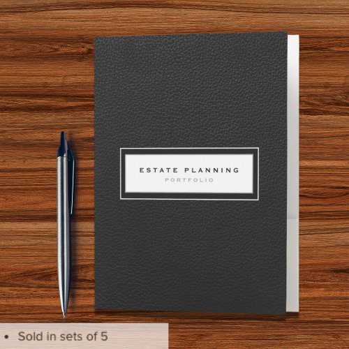 Estate Planning Portfolio Black Leather Print Pocket Folder