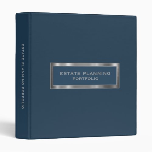 Estate Planning Portfolio Blue Brushed Metal 3 Ring Binder