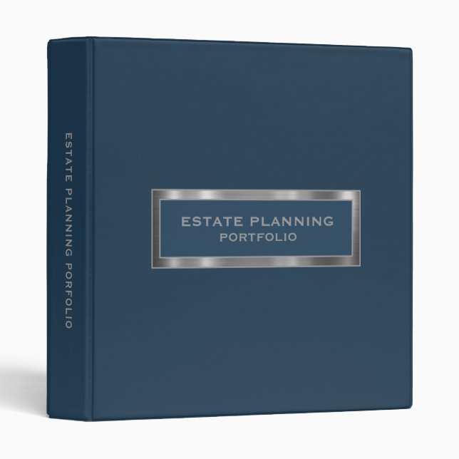 Estate Planning Portfolio Blue Brushed Metal 3 Ring Binder (Front/Spine)