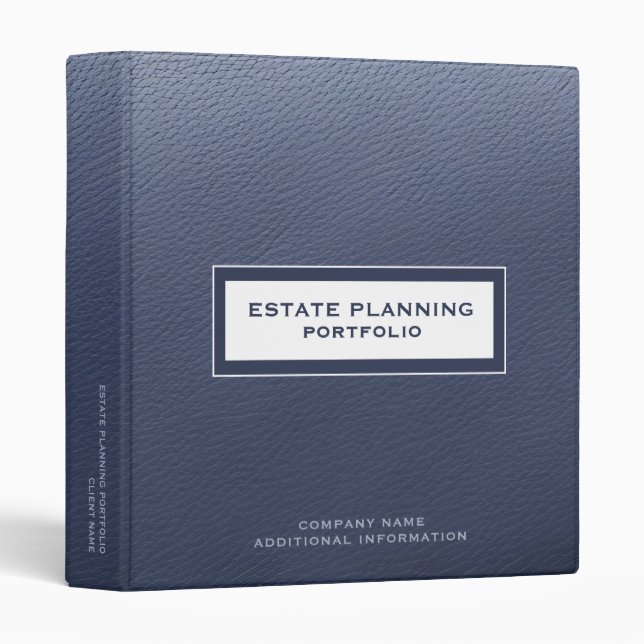 Estate Planning Portfolio Blue Leather Print 3 Ring Binder (Front/Spine)
