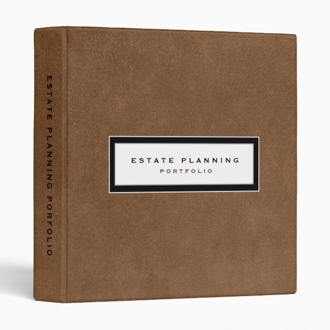 Estate Planning Portfolio Brown Leather 3 Ring Binder (Front/Spine)