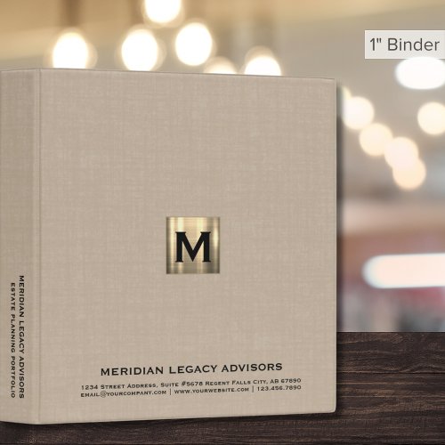 Estate Planning Portfolio Brushed Gold Monogram 3 Ring Binder