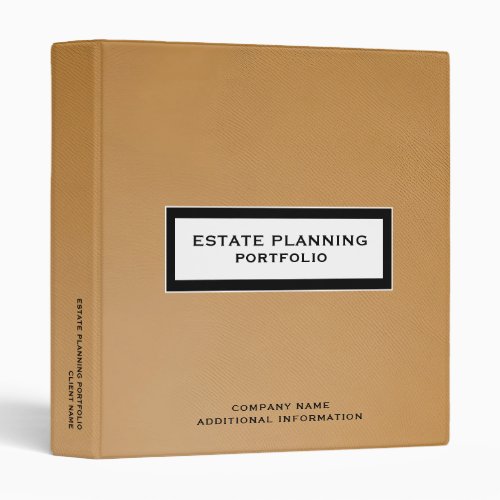 Estate Planning Portfolio Camel Leather Print 3 Ring Binder
