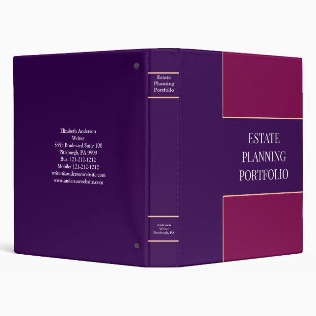 Estate Planning Portfolio Dark Purple & Magenta 3 Ring Binder (Background)