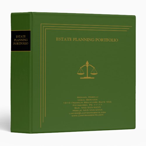 Estate Planning Portfolio _ Green  Gold 3 Ring Binder