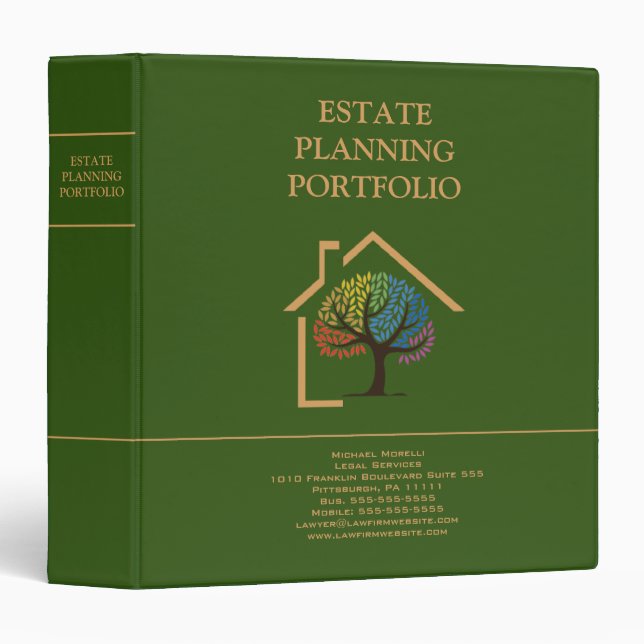 Estate Planning Portfolio - Green | Gold 3 Ring Binder (Front/Spine)