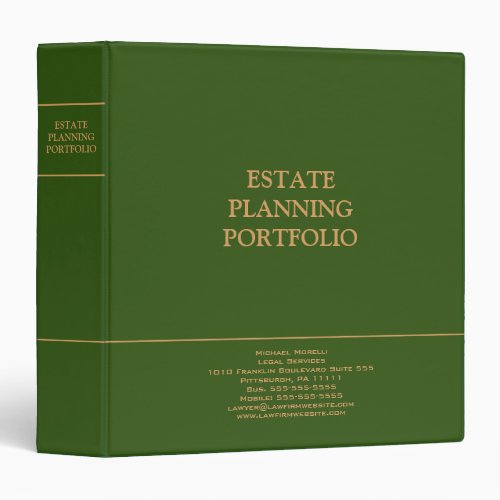 Estate Planning Portfolio _ Green  Gold 3 Ring Binder